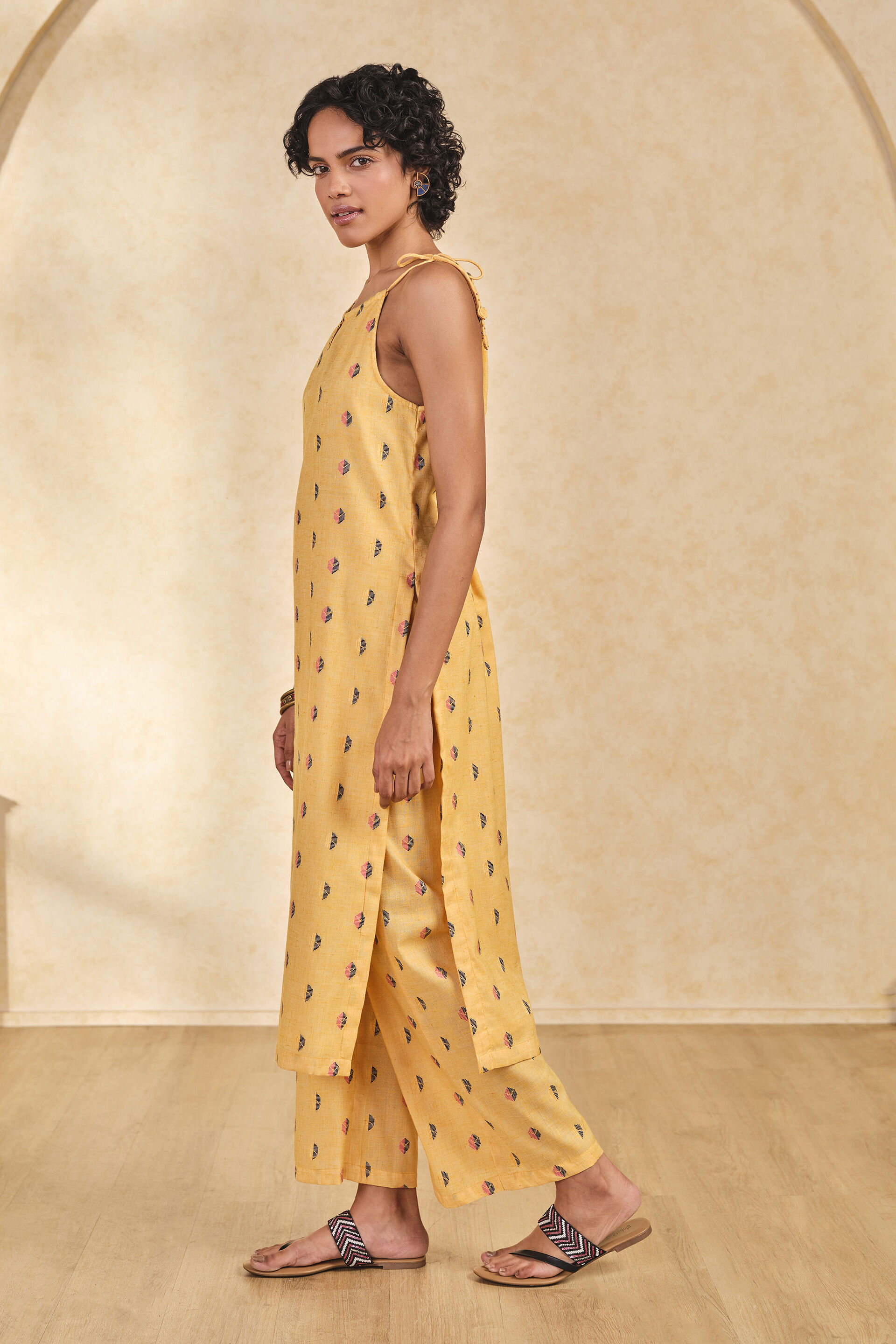 Yellow Halter Neck Tassel Kurta & Pant Set, Yellow, image 3